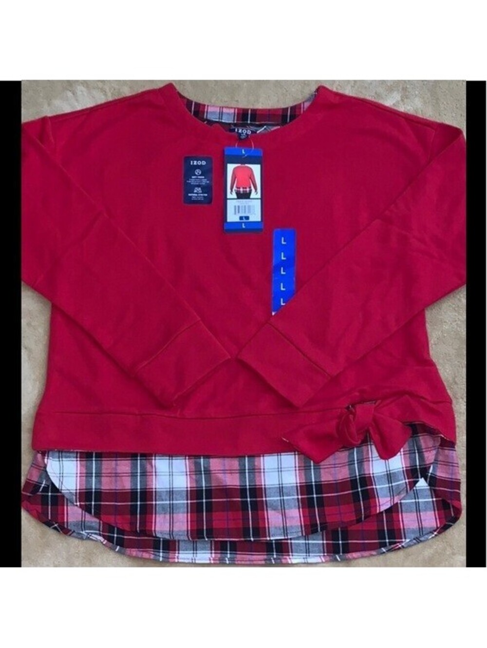 Izod Womens Tie Front 2-Fer Top Size M